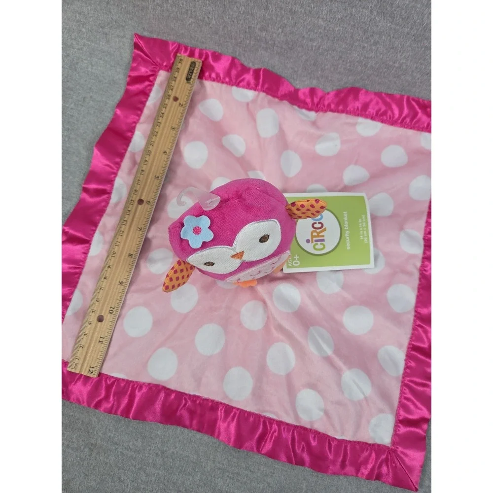 CIRCO Baby Girl Security Blanket LOVEY Plush OWL White DOT Satin Trim PINK NEW
